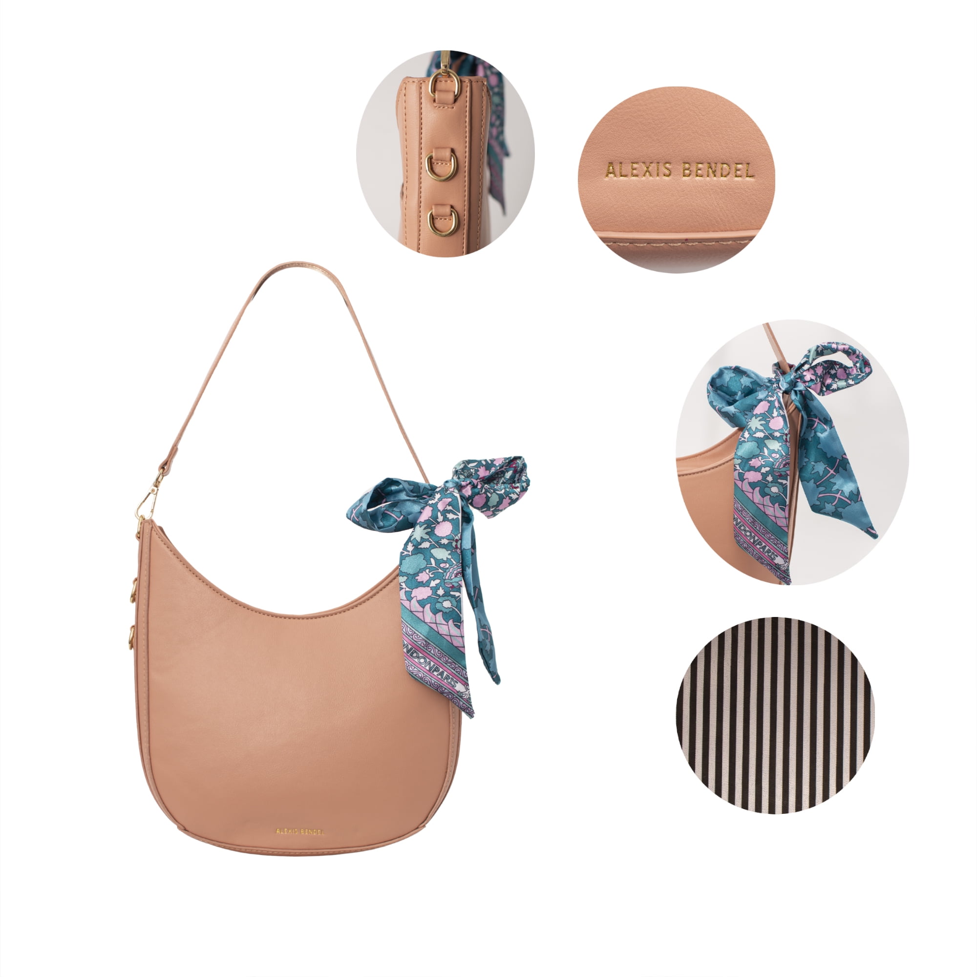 Alexis Bendel Hobo Bags for Women Vegan Leather Everyday Handbag withScarf & Strap
