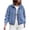 Light Blue, variant on Zip Up Stand Collar Denim Jacket for Women,Elastic Hem Long Sleeve Drop Shoulder Cropped Jean Bomber Coat Casual Outerwear,Light Blue Women's S-XXL