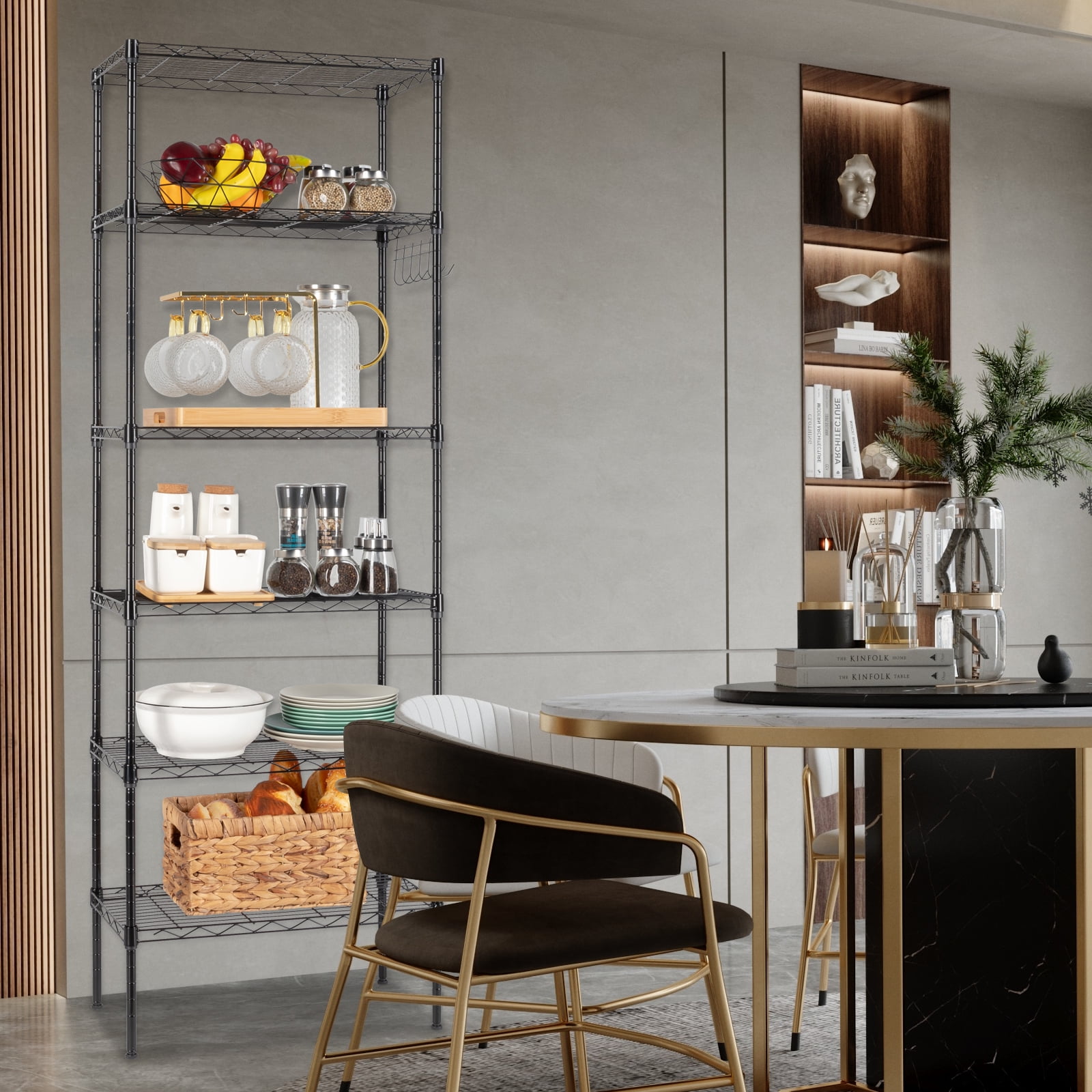 Ktaxon 6 Tier Wire Shelves, Adjustable Steel Storage Rack Organizer for Kitchen Garage Bathroom, 21.6"W x 11.8"D x 65"H, Black