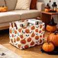 thumbnail image 4 of Novryn Halloween Storage Bin, Large Foldable Fabric Organizer Basket With Handles, Waterproof Halloween Print, 15 x 10.2 x 9.8 Inch - White Pumpkin Print, 4 of 6