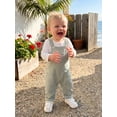 thumbnail image 6 of RUINIXCW Infant Girl Boy Outfit Long Sleeve Crew Neck Solid Color Romper Plaid Print Overall Pants and Hat Set, 6 of 8