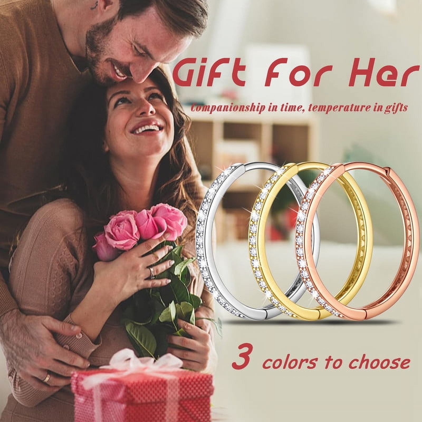 Beautlace 14k Rose Gold over 925 Sterling Silver Hoop Earrings for Women, 5A Cubic Zirconia 24mm Earrings Hoops Earrings Christmas Birthday Jewelry Gift for Her