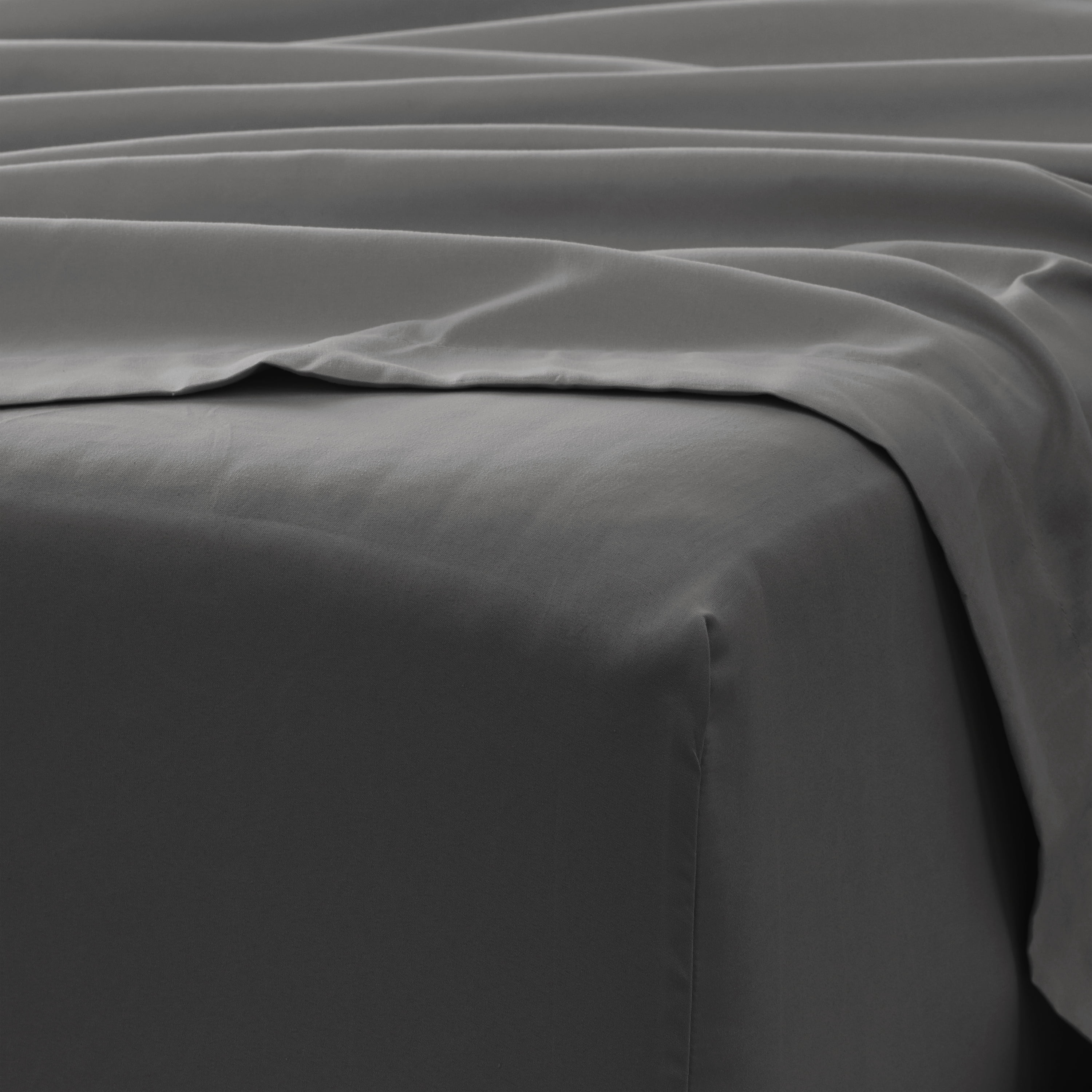 Noble Linens 4 Piece Solid Microfiber Bed Sheet Set, Gray, King