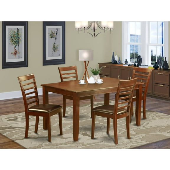 East West Furniture 5 Piece Kitchen Table Set- a Rectangle Dining Table and 4 Dining Chairs, Mahogany (Seat Options) DUML5-MAH-LC DUML5-MAH-LC