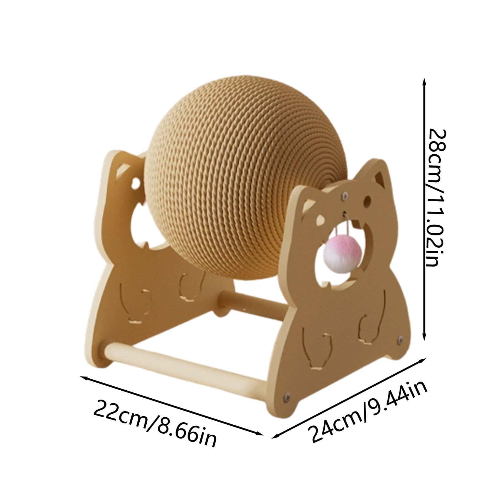 Wooden Cat Toy Cat Scratcher Ball with Natural Sisal Interactive Spinning Scratching Toy with Hanging Ball for Indoor Cats to Relieve Boredom Protect Furniture