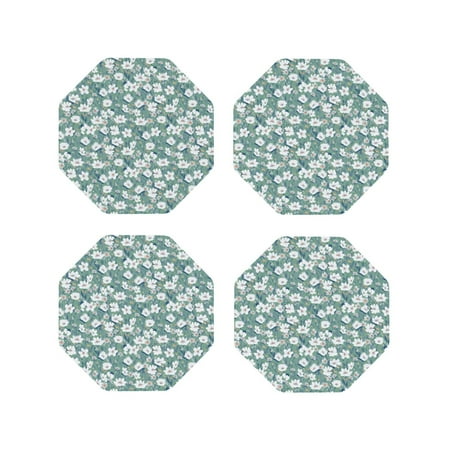 

Tebeau Floral Print Set of 4 Leather Drink Coasters Round Cup Mat Pad for Home and Kitchen Use 4 -Octagon