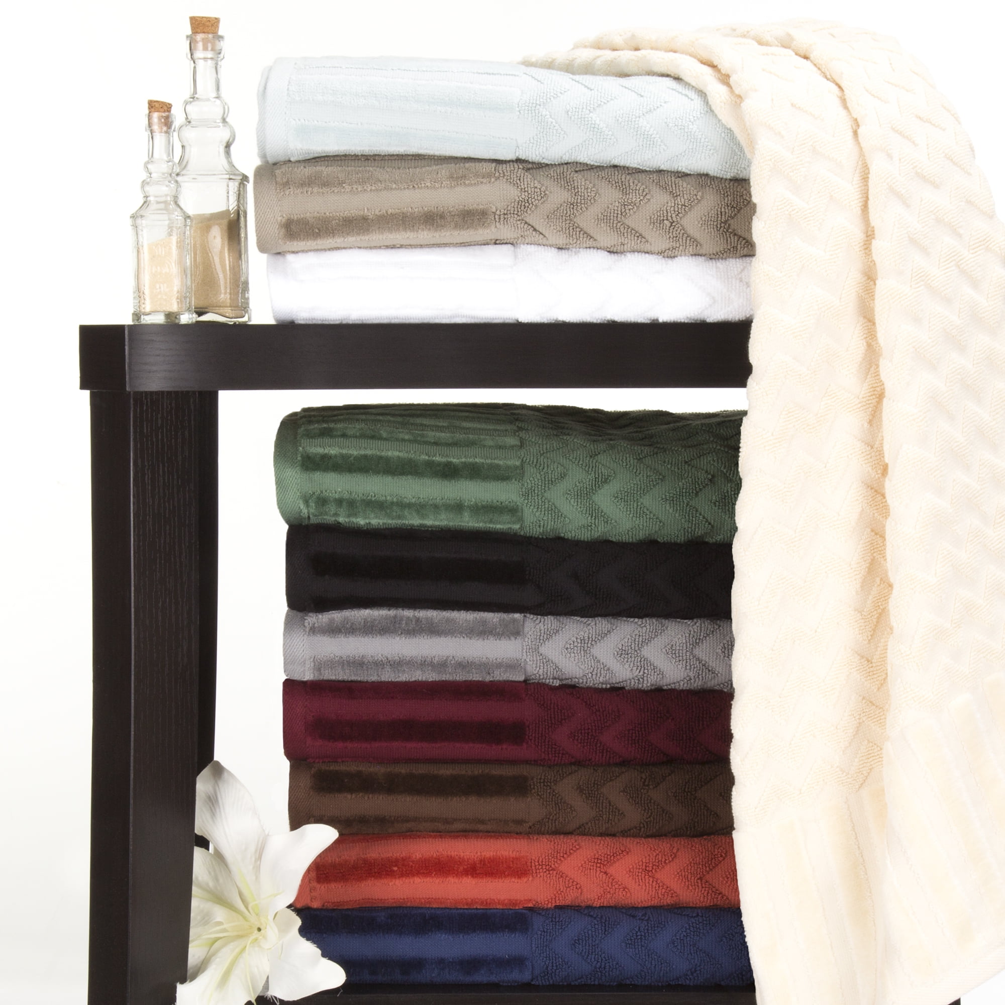 6-Piece Cotton Deluxe Plush Bath Towel Set ' Chevron Pattern Plush Sculpted Spa Luxury De