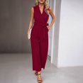 thumbnail image 5 of Aimik Womens Jumpsuits Sleeveless Wrap V Neck Tie Waist Wide Leg Jumpsuits Summer Dressy One Piece Jumpsuit for Women, 5 of 6