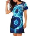 thumbnail image 2 of Balery Blue Yin And Yang Camisón de manga corta con cuello redondo para mujer, cómodo y elegante., 2 of 6
