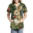thumbnail image 3 of ADSSDQ Easter Scrub Tops Women Stretchy Vneck Short Sleeve Easter Rabbit Print Nurse Working Uniforms with 2 Pockets Dark Green M, 3 of 6