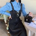 thumbnail image 3 of Vestidos de tirantes para mujer, lisos, elegantes, estilo japonés, tiernos, a media pantorrilla, holgados, combinables, vaqueros, vintage, preppy, dulces, 2023, 3 of 6