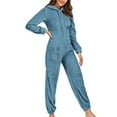 thumbnail image 6 of Fleece Onesie Pajamas for Women Fuzzy Sherpa One Piece Zipper Hooded Romper Cute Warm Winter Flannel Loungewear, 6 of 9