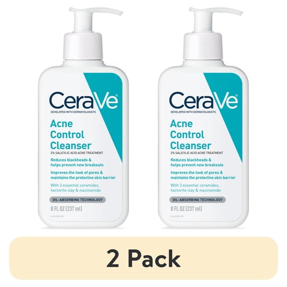 (2 pack) CeraVe Acne Control Face Cleanser with 2% Salicylic Acid to Clear & Prevent Acne