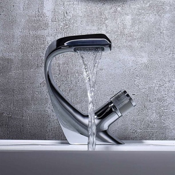 Grifo para baño, grifo moderno para lavabo en cascada plateado, mezclador de lavabo de latón, válvula de cerámica, disponible en frío y caliente, aireador extraíble para baño e inodoro