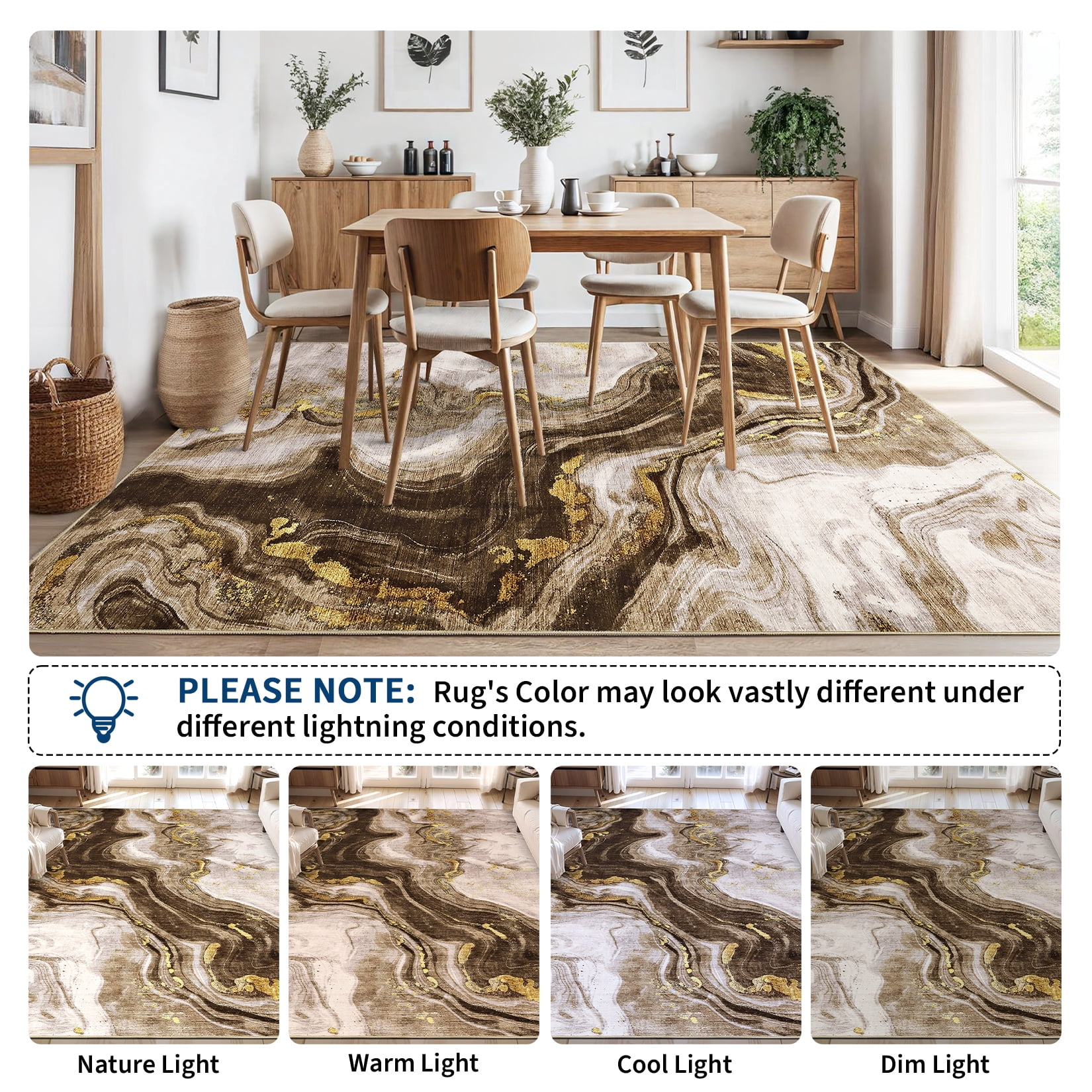 HOMERRY Large Washable Abstract 10' x 13' Area Rug for Living Room Non-Slip Indoor Carpet, Brown