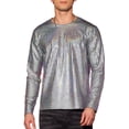 thumbnail image 1 of Camiseta metálica INSPIRE CHIC de cuello redondo para hombres, de manga larga, para fiestas y clubes, camisetas brillantes plateadas 2XL, 1 of 5