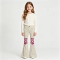 thumbnail image 2 of Xijirk Girls Solid Bell Bottom Pants Sanding Twill Pink Leopard Print Lace Up Casual Kids Bottoms Beige,5-6 Years, 2 of 4