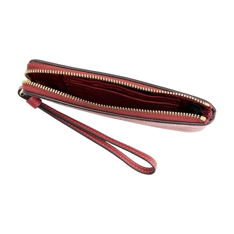 Coach, Wristlet, Small Pebbled Leather Corner Zip, True Red