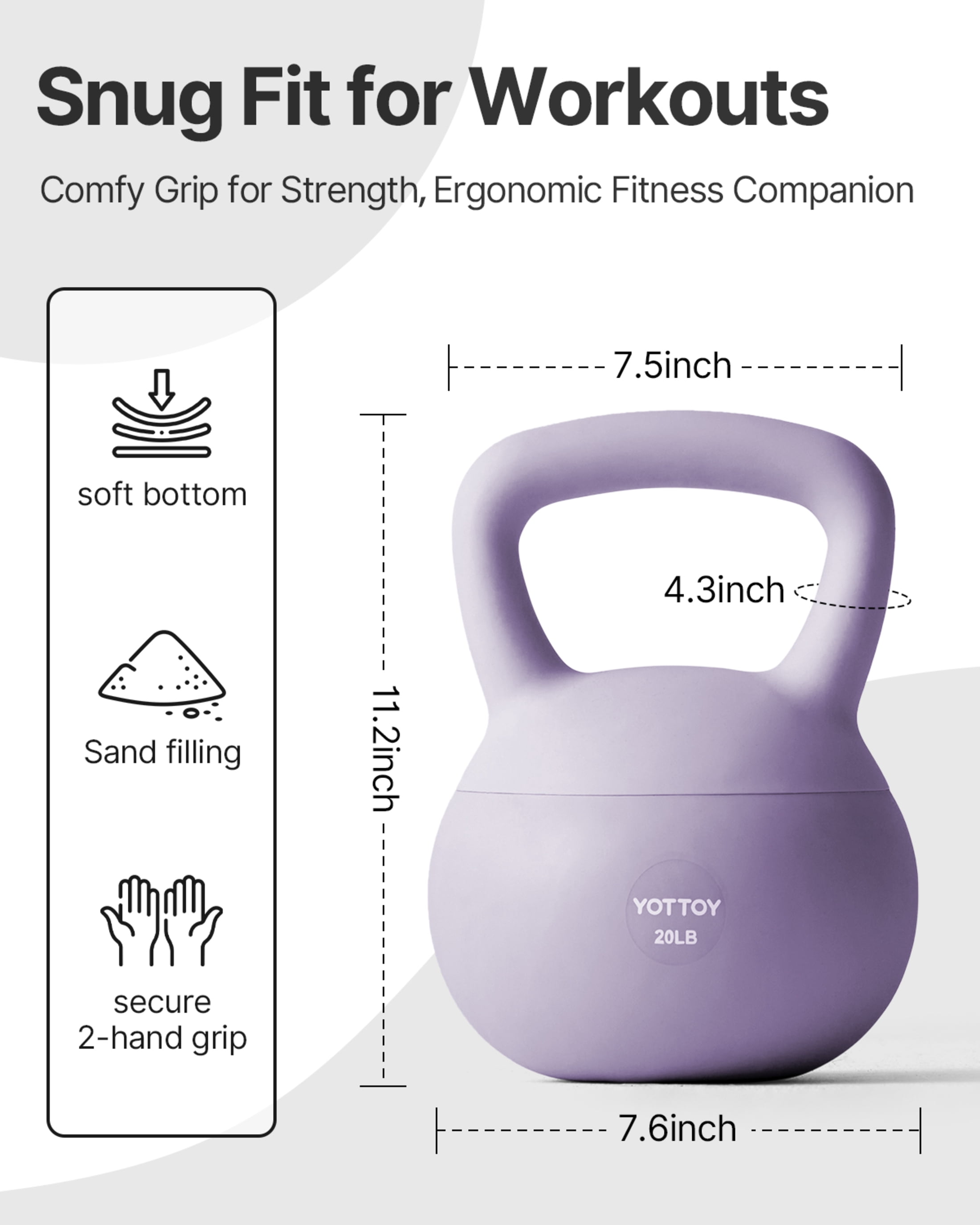 YOTTOY 20 lb Soft Kettlebell — Purple, Anti-Slip Grip,Weight for Home Workouts,Safety Guaranteed