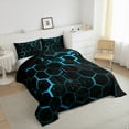 thumbnail image 3 of Black Teal Honeycomb Comforter Set Neon Hexagon Bedding Sets Geometric Beehive Full Size Quilt Sets Abstract Line Art Duvet Insert Modern Geometry Room Decor, 3 of 5