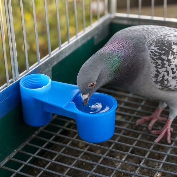 Aximioll Blue Bird Double Water Feeder, Plastic Automatic Pigeon Water Dispenser, Bottle Connect Drinking Cup, Bird Cage Accessory for Pigeons, Parrots