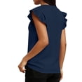 thumbnail image 5 of Women's V-Neck Ruffle Flutter Sleeve Blouse, Casual Short Sleeve Tunic Top for Work & Daily Wear (Navy, Size L), 5 of 9