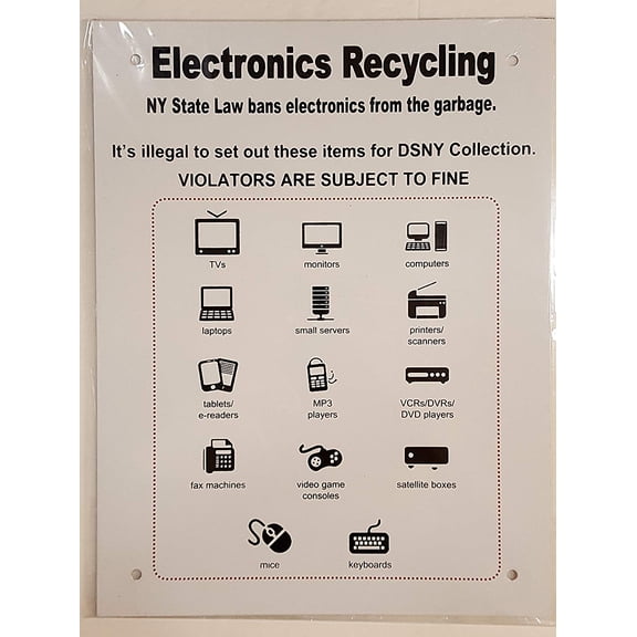 HPD-NYC Electronics Recycling Sign(White Aluminium,11 x 8.5)
