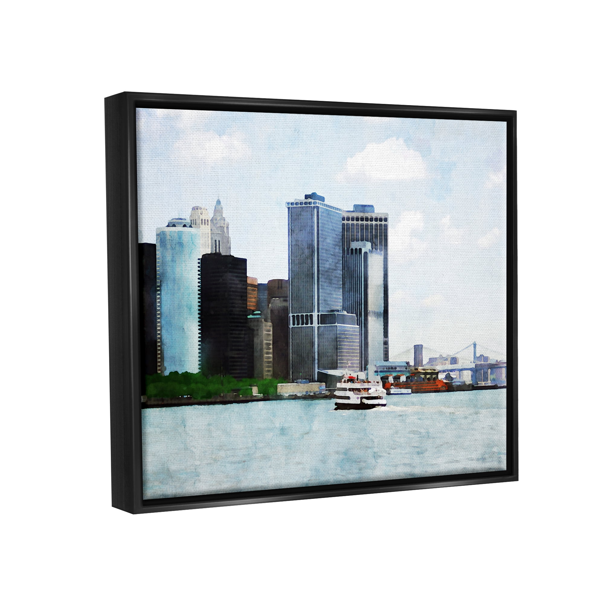 Stupell Industries New York Harbor Cityscape Town & City Painting Black Floater Framed Art Print Wall Art
