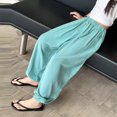 thumbnail image 4 of ZACPNCV Girls Wide Leg Pants Casual Flowy Elastic Waist Palazzo Harem Trousers with Pockets Blue 8-9 Years, 4 of 8
