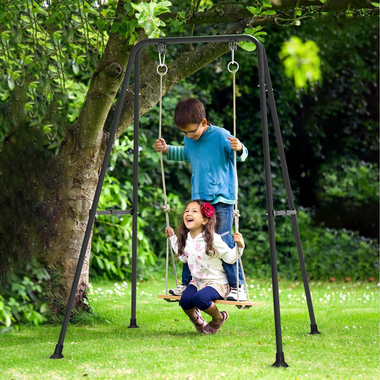 G TALECO GEAR Foldable Swing Stand for Kids, Toddler Swing Sets for Backyard, Outdoor Metal Swing Frame for Baby Swings, Black