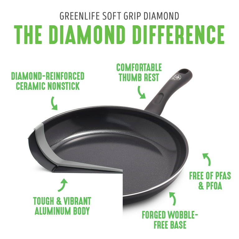 GreenLife Diamond Ceramic Non-Stick 8 Open Frypan/Skillet, Black 