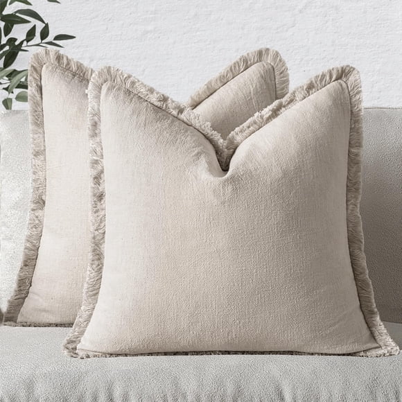 Fundas de almohada decorativas MIULEE, paquete de 2 unidades, 36 x 14 pulgadas, con flecos de lino