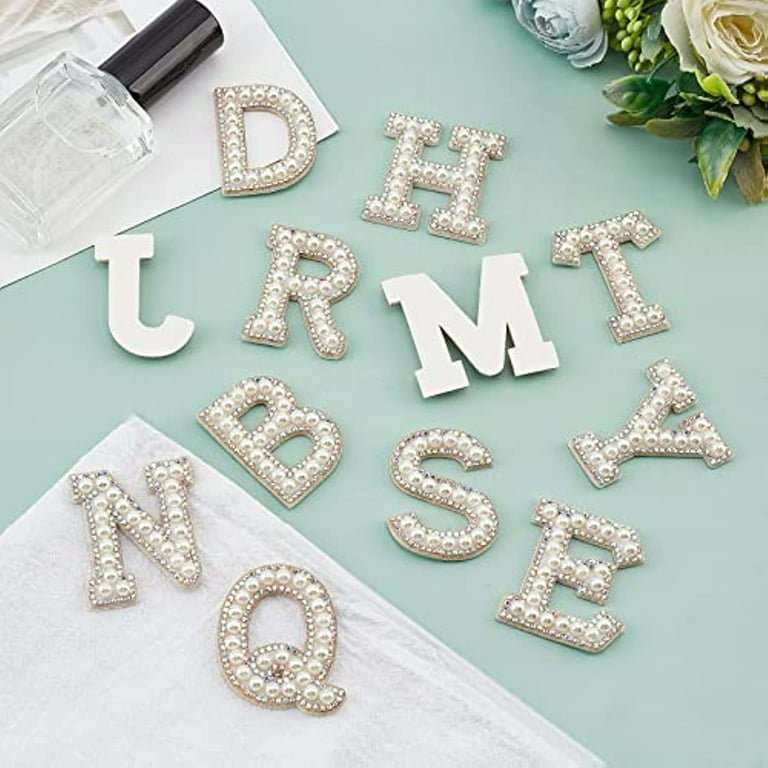 Rhinestone Iron On Patches - Sparkly Letters A-Z With Pearls For DIY Clothing & Bag Decor