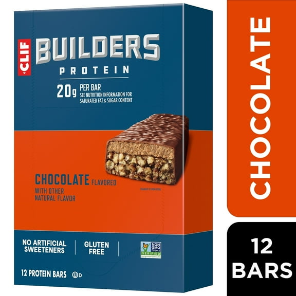 CLIF BUILDERS Protein Bars Chocolate Flavor, Plant Protein, Gluten Free Bars, 12ct