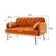 thumbnail image 2 of Royard Oaktree 55" Velvet Sofa Button Tufted Loveseat with Two Pillows Upholstered Small Sofa Chair with Gold Metal Feet Modern Decor Sofa Couch for Living Room Bedroom Apartment,Orange, 2 of 5