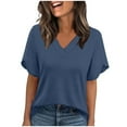 thumbnail image 2 of Women causal Tops Sawvnm Women's Fashionable Casual V-neck Solid Color Ruffle Short Sleeved T-shirt Top Gifts for Women Navy XL, 2 of 8