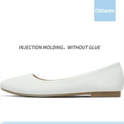 Obtaom Womens Round Toe Ballet Flats,Cute Textile Ballerina Flats,Comfortable Faux Leather Insole Low Heels Dress Shoes For Ladies (White,US9)