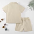 thumbnail image 6 of Usaibhir Baby Boy Cotton Linen Shorts Set Solid Color Short Sleeve Button Down T-Shirt Tops and Shorts Summer Outfit Clothes 12M-5T, 6 of 10