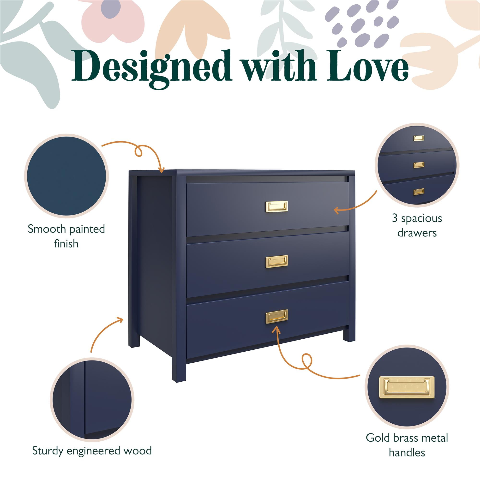 Max & Finn Haven 3-Drawer Kids' Dresser, Navy