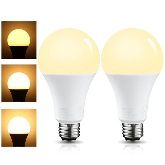 2 Pack 3 Way A21 LED Light Bulb, 40/60/100W Equivalent, E26 Base, 2700K Soft White
