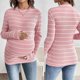 thumbnail image 2 of Maternity Striped Top Stretchable Cotton Polyester Blend Long Sleeve Shirt Comfortable Pregnancy Wear Whole Season Gift White 2XL, 2 of 4