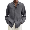 thumbnail image 3 of Mens Cotton Linen Shirts Long Sleeve Beach Henley Button Down Shirts Casual Lightweight V Neck Loose Shirts,Dark Gray L, 3 of 7