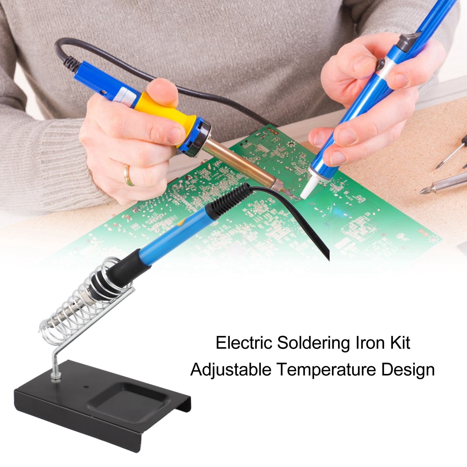 Riousery 15-Piece Electric Soldering Iron Kit Adjustable Temperature Portable Electronics Welding Tools Set 220V EU Plug Soldering Gun & Iron With Stand Storage Bag Blue