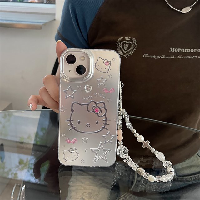 Funda de teléfono móvil de TPU electrochapada Popular Hello Cute Kitty con correa para iPhone 15 14 13 12 11 Pro max contraportada