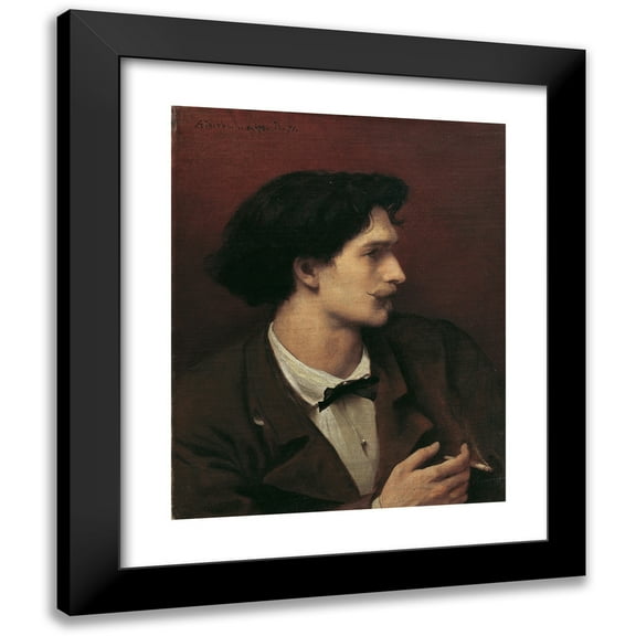 Anselm Feuerbach 12x14 Black Modern Framed Museum Art Print Titled - Self-Portrait with Cigarette (1871)