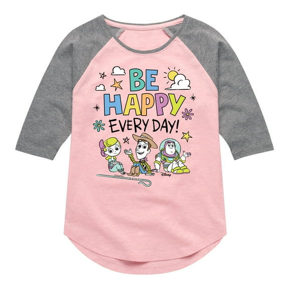 Disney - Be Happy Every Day - Toddler & Youth Girls Raglan Graphic T-Shirt