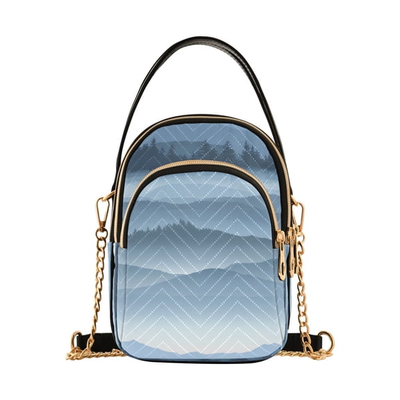 Layered Blue Mountain Landscape Women's Crossbody Handbags Leather Crossbody Bags Fanny Pack Chest Bag for Travel