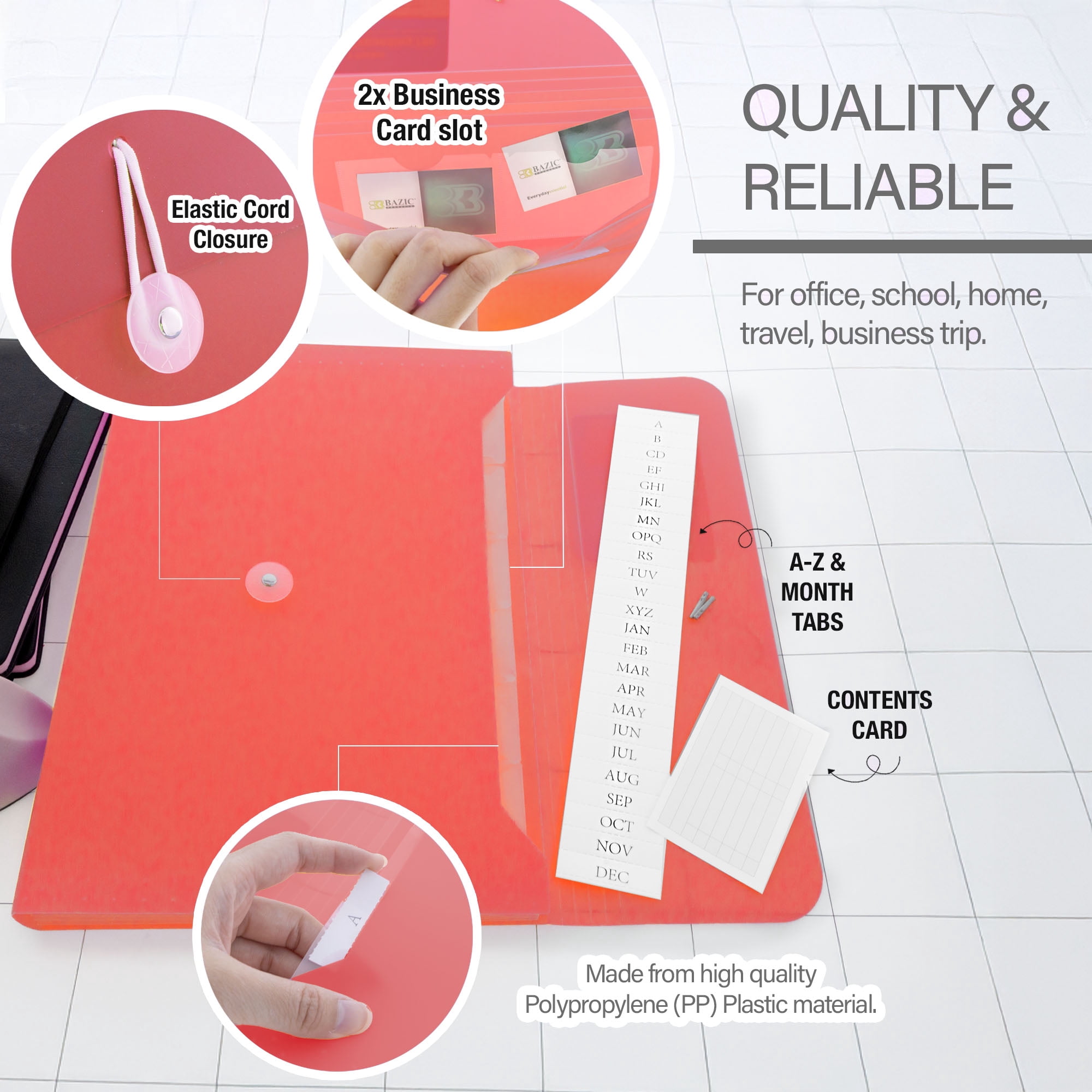 BAZIC Expanding File Folder 13 Pockets w/ A-Z Tab Monthly, Document Envelopes 6-Pack