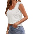 thumbnail image 3 of Summer Short Sleeve Solid Color Women Square Neckline Casual Tee Tank Shirt, 3 of 4