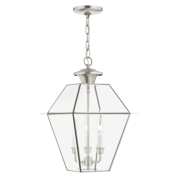 2385-91 Livex Lighting Westover - 3 Light Outdoor Pendant Lantern in Farmhouse Style - 12 Inches wide by 18.5 Inches high-Brushed Nickel Finish